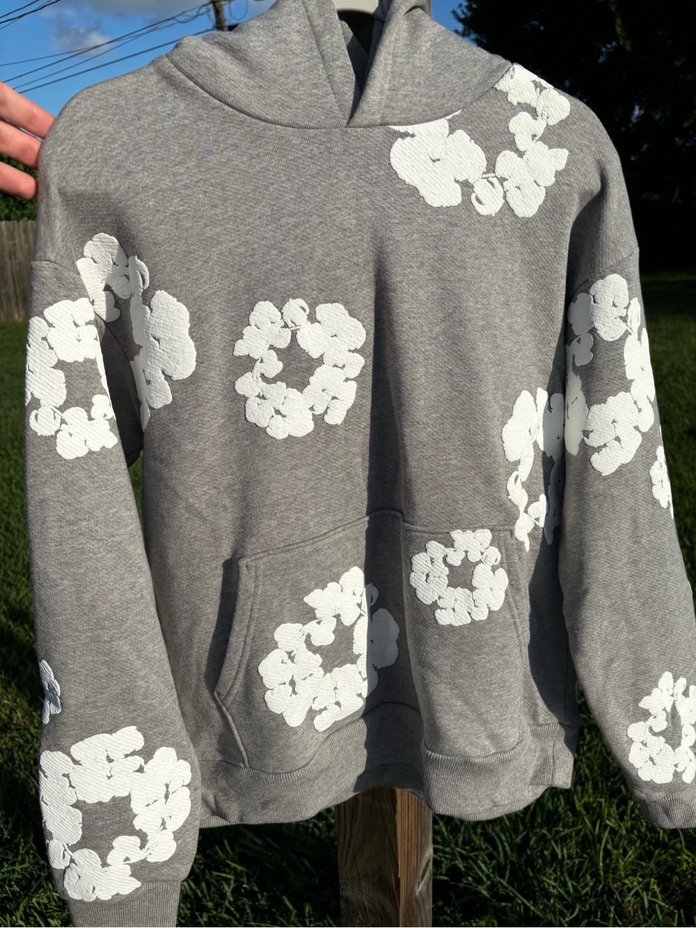 Gray Denim Tears Floral-Print Pullover Hoodie - Men's